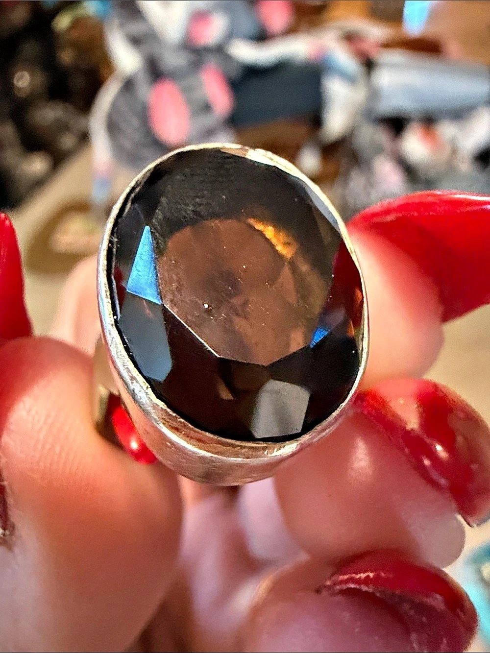 Smokey quartz Oval Black powerful Statement Ring